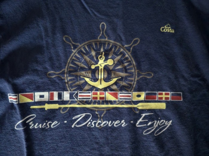 SH Tricou de la Costa Cruise cu inscriptia &quot;Cruise. Discover. Enjoy&quot;, marimea M, bleumarin spre negru, bumbac