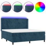 Cumpara ieftin Pat cu arcuri, saltea si LED, bleumarin, 160x200 cm, catifea