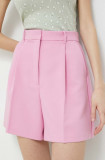 Abercrombie &amp; Fitch pantaloni scurti femei, culoarea roz, neted, high waist