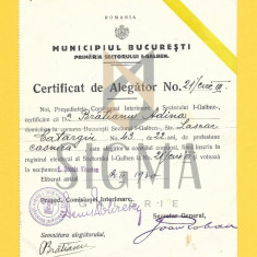 CERTIFICAT DE ALEGATOR, MUNICIPIUL BUCRESTI - SECTOR 1 - GALBEN, 1930