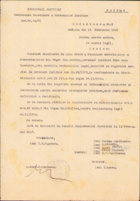 HST A887 Act dizolvare Reuniunea meseriașilor comercianților Făget 1947 foto