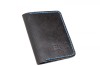 Portcard din piele naturala, lucrat si cusut manual, Orion, Handmade, Negru print ( cusatura albastra ), Produs in Romania, Elyk Creation