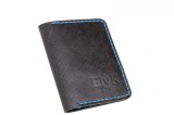 Cumpara ieftin Portcard din piele naturala, lucrat si cusut manual, Orion, Handmade, Negru print ( cusatura albastra ), Produs in Romania, Elyk Creation