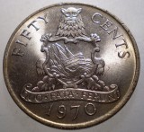 J.214 BERMUDA COLONIE BRITANICA ELIZABETH II 50 CENTS 1970 XF/AUNC, America Centrala si de Sud, Cupru-Nichel