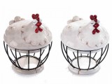 Cumpara ieftin Set 2 cosuri decorative din metal si ceramica model Gaina 15x19 cm