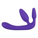 Dildo triplu YOU2TOYS Strapless Strap-On, strap-on fără ham cu plug anal integrat, culoare mov, lungime 20 cm