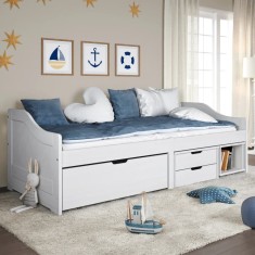 vidaXL Pat de zi cu 3 sertare &quot;IRUN&quot;, alb, 90x200 cm, lemn masiv pin