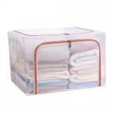 Cutie de depozitare pliabila, flippy, cu fereastra si fermoar dublu rosu, 66 l, textil, 50x40x33 cm, cadru metalic, impermeabila, transparent
