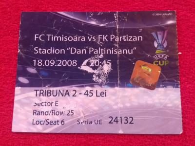 Bilet meci fotbal FC TIMISOARA - PARTIZAN BELGRAD (18.09.2008) foto