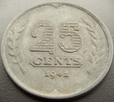 Moneda istorică 25 CENTS - OLANDA, anul 1941 * cod 5112 foto