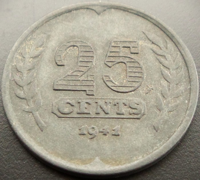 Moneda istorică 25 CENTS - OLANDA, anul 1941 * cod 5112