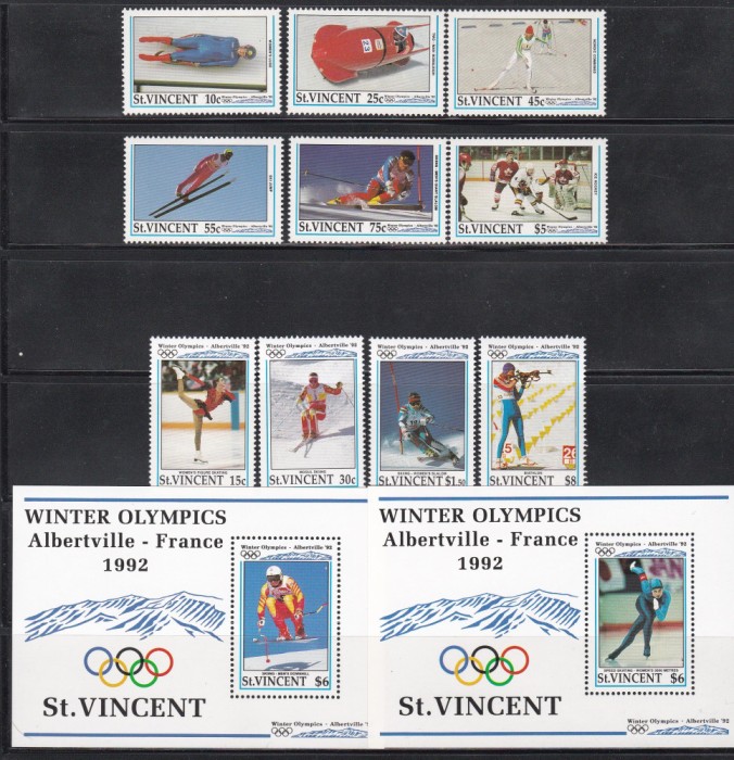 St. Vincent 1992- Jocurile Olimpice de iarnă - Albertville, Serie+2 Colite, MNH