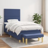 Cumpara ieftin Pat box spring cu saltea, albastru, 90x190 cm, textil