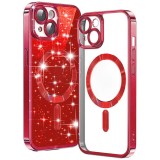 Husa premium iPhone 15 Plus Techsuit Luxury Glitter MagSafe, rosu