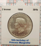Danemarca 2 kroner 1958 argint - Princess birthday - km 845 - G011, Europa