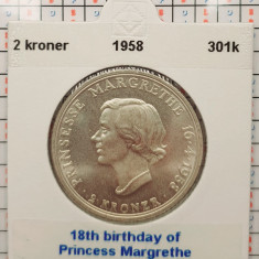 Danemarca 2 kroner 1958 argint - Princess birthday - km 845 - G011