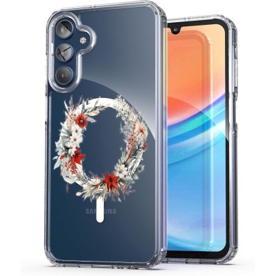 Husa pentru samsung galaxy a15 4g, atasare magnetica, magsafe, pink wreath 9, clear foto