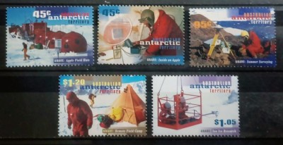Teritoriile Antarctice Australiane 1997, 50 ani de la &amp;icirc;nființarea Cercetări Antarctice serie 5v neștampilată foto