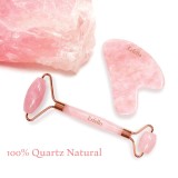 Rose Quartz Roller Cu Gua Sha ,pentru masaj facial și corporal ,Rose Quartz, Erfello Beauty