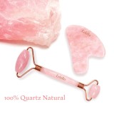 Rose Quartz Roller Cu Gua Sha ,pentru masaj facial și corporal ,Rose Quartz