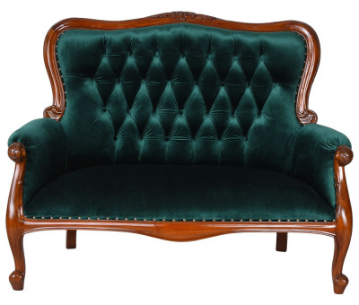 Sofa Chippendale din lemn mahon cu tapiterie catifea verde MAR270 foto