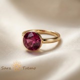 Inel Regina Rubinului , Inel placat cu aur 14K cu zirconia rosie