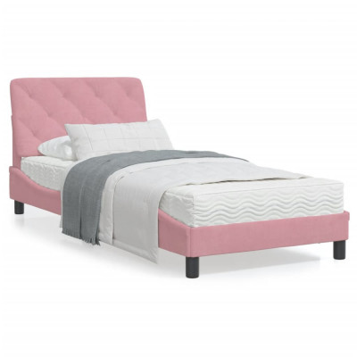 vidaXL Cadru de pat cu lumini LED, roz, 80x200 cm, catifea foto