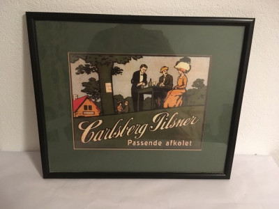 Tablou reclama bere vintage Carlsberg Pilsner, inramat, 42x34 cm, decor bar foto