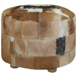 vidaXL Taburet din piele naturală, rotund, 50 x 50 x 45 cm