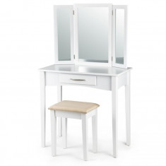 Set Masa Toaleta pentru Machiaj cu 3 oglinzi, un sertar, scaun, alba foto