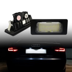 Set 2 Lampi LED Numar Inmatriculare Auto 18 SMD 4014 Canbus Compatibila Audi A1 A3 A4 A5 A6 A7 Q3 Q5 RS S-Line Lumina Alba Xenon 12V Plug &amp; Play Canbu