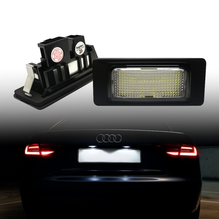 Set 2 Lampi LED Numar Inmatriculare Auto 18 SMD 4014 Canbus Compatibila Audi A1 A3 A4 A5 A6 A7 Q3 Q5 RS S-Line Lumina Alba Xenon 12V Plug &amp; Play Canbu