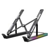 Suport laptop RGB, Pliabil, Cu 7 Trepte Ajustabile, Ergonomic, cu porturi USB integrate, Efecte luminoase Ajustabile, Husa de Transport inclusa, Negru, Oem