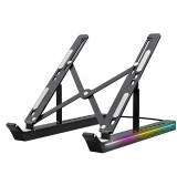Suport laptop RGB, Pliabil, Cu 7 Trepte Ajustabile, Ergonomic, cu porturi USB integrate, Efecte luminoase Ajustabile, Husa de Transport inclusa, Negru