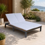 Sezlong dublu de gradina cu roti, din lemn de acacia, maro, 202x120x31 cm