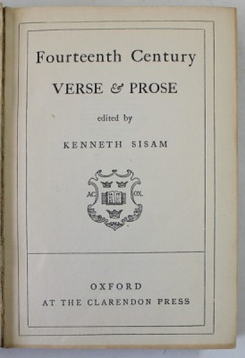 FOURTEENTH CENTURY VERSE and PROSE , edited by KENNETH SISAM , 1933, PREZINTA PETE SI URME DE UZURA foto