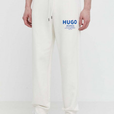 HUGO Blue pantaloni de trening din bumbac culoarea bej, cu imprimeu 50510734