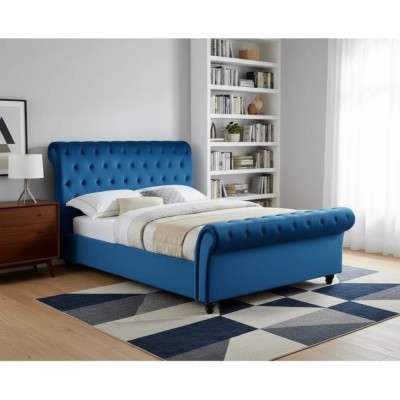 Pat Silver 160x200 cm Tapitat Catifea Albastru Somiera Inclusa (cod AF 3409) foto