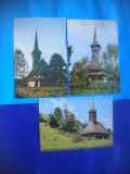 HOPCT LOT 2554 BISERICI DE LEMN -JUD MARAMURES-3 CARTI POSTALE-CIRCULATE, Circulata, Printata, Satu Mare