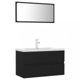 Cumpara ieftin Set mobilier de baie, negru, lemn prelucrat