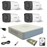 Sistem supraveghere video Hikvision 4 camere de exterior 5MP Turbo HD 2 cu IR 80M si 2 cu IR 40M DVR 4 canale full accesorii HDD 1TB SafetyGuard Surve