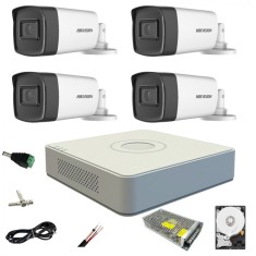 Sistem supraveghere video Hikvision 4 camere de exterior 5MP Turbo HD 2 cu IR 80M si 2 cu IR 40M DVR 4 canale full accesorii HDD 1TB SafetyGuard Surve