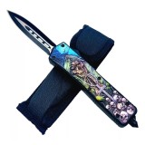 Cutit Automat pe Buton, Dispozitiv Spart Geam, Sistem Prindere Curea, Gri, Model Cap de Mort, 22 cm