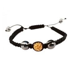 Bratara cu pietre Hematit si Charm, Negru, BR63