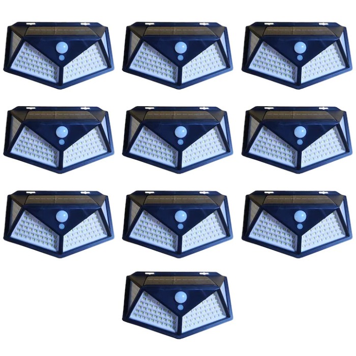 Set 10 Lampi Solare de exterior, Nevermore, 100 LED SMD, Cu Senzor de miscare si lumina, 3 moduri de functionare