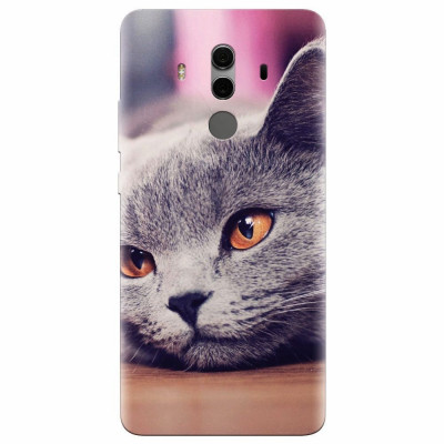 Husa silicon pentru Huawei Mate 10, British Shorthair Cat Yellow Eyes Portrait foto