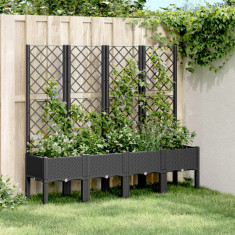 vidaXL Jardinieră de grădină cu spalier, negru, 160x40x142 cm, PP