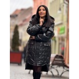 Geaca dama neagra asimetrica cu gluga detasabila