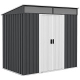 Casuta/magazie/sopron de gradina pentru depozitare unelte, cu structura baza inclusa, otel, gri, 195x122x181.5 cm