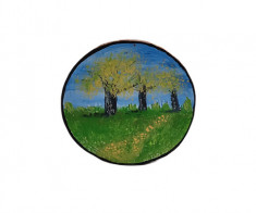 Pictura pe felie de lemn, Copaci infloriti, 7.5 x 7 cm foto